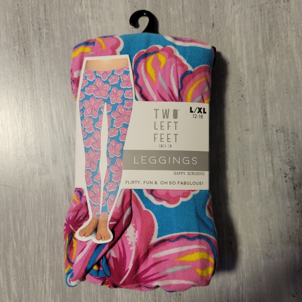 2/$10 Happy Hibiscus Full Length Leggings L/XL (12-18)